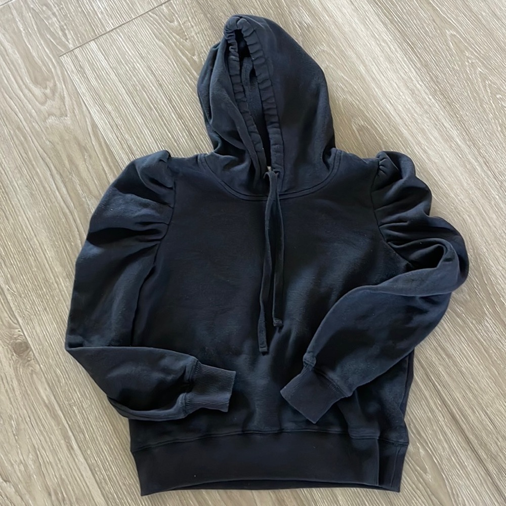 Rebecca Minkoff kids size XS Black cropped Puff Sleeve Hooded Sweatshirt